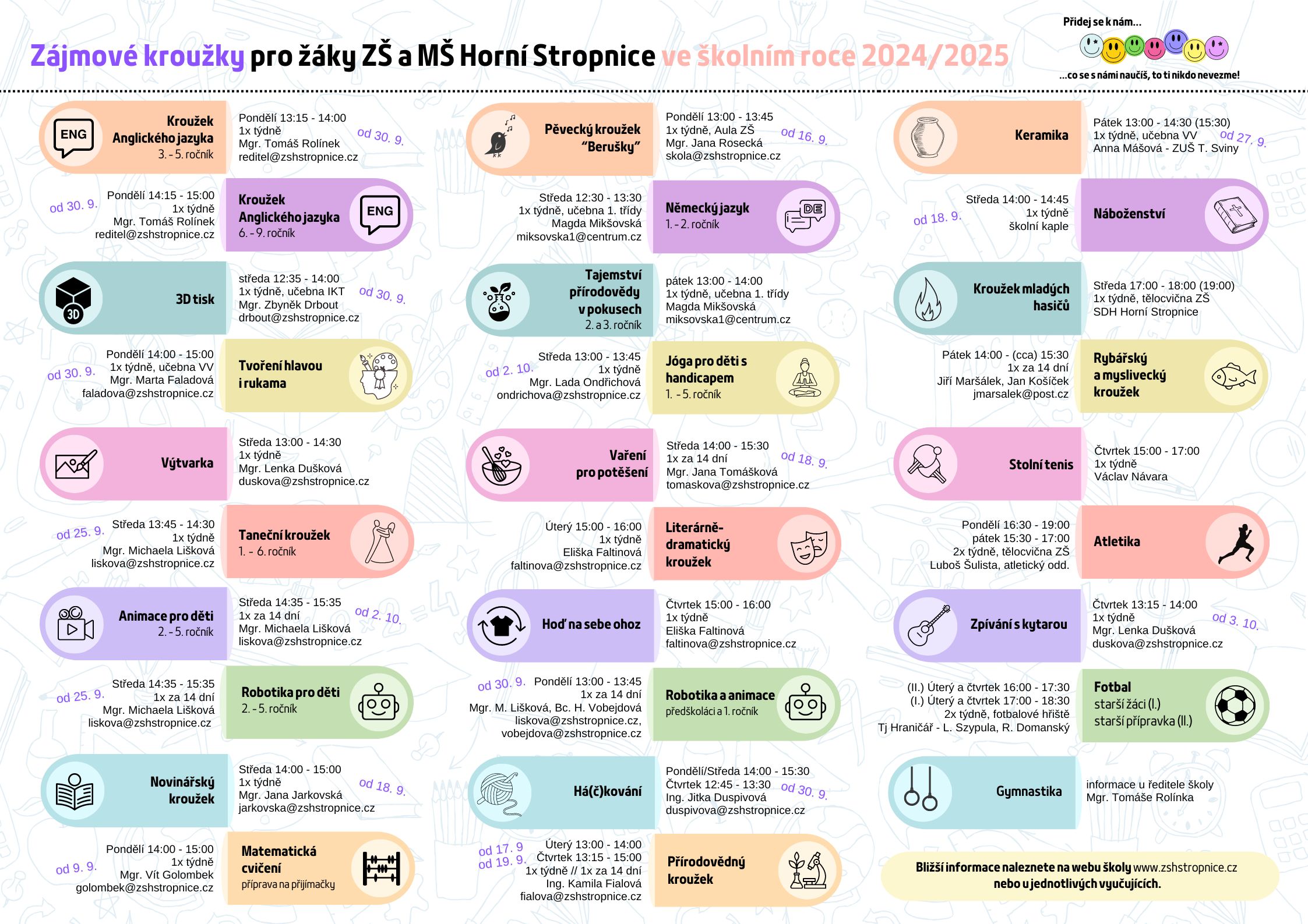 Nabídka kroužků ve školním roce 2024/2025